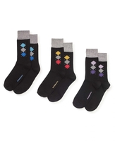 Black Small Argyle 3 Pack Sock 43/46