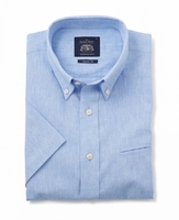 Blue Linen-Blend Short Sleeve Shirt L