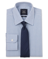 Blue Navy Multi Stripe Slim Fit Shirt - Single Cuff 16 1/2" Standard Single