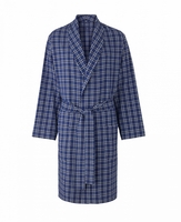 Blue Navy White Check Brushed Cotton Dressing Gown L
