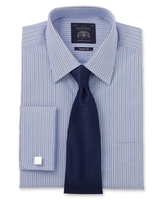 Blue Navy White Fine Stripe Classic Fit Single Cuff Shirt 15 1/2" Standard Double