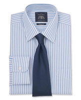 Blue Navy White Stripe Classic Fit Shirt - Single Cuff 15" Standard Single