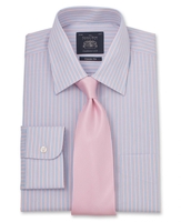 Blue Pink White Stripe Classic Fit Shirt - Single Cuff 15 1/2" Standard Single