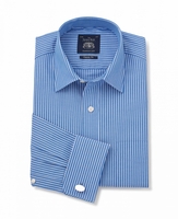 Blue Reverse Stripe Classic Fit Shirt - Double Cuff 16" Standard