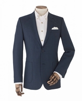 Blue Wool-Blend Micro Pattern Single-Breasted Jacket 44" Long