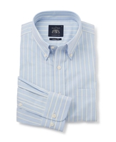 Blue Yellow Stripe Classic Fit Casual Button-Down Shirt M Lengthen by 2"