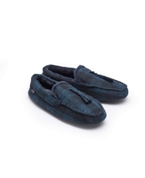 Navy Check Microsuede Moccasin Slippers 9