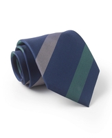 Navy Green Grey Regimental Stripe Silk Tie