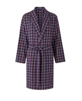 Navy Red Check Brushed Cotton Dressing Gown L