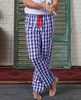 Navy Red Check Peached Cotton Lounge Pants S