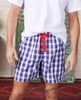 Navy Red Check Peached Cotton Lounge Shorts M