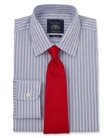 Navy Red Multi Stripe Classic Fit Shirt - Single Cuff 15" Standard Single