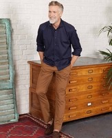 Navy Twill Slim Fit Shirt in Shorter Length M Standard