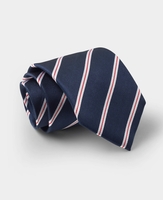 Navy White Red Stripe Silk Tie