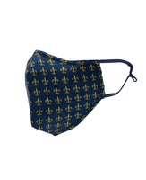 Navy Yellow Fleur-De-Lys Print Silk Face Mask