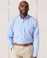 Pale Blue Linen-Blend Shirt L Lengthen by 2"