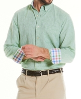 Pale Green Linen-Blend Shirt S Lengthen by 2"