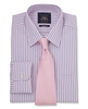 Pink Blue White Stripe Classic Fit Shirt - Single Cuff 15 1/2" Standard Single