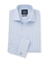 Sky Blue Reverse Stripe Slim Fit Shirt - Double Cuff 15" Standard