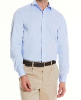 Sky Blue Twill Slim Fit Shirt in Shorter Length M Standard