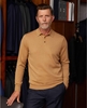 Tan Merino Wool Knitted Polo Shirt S