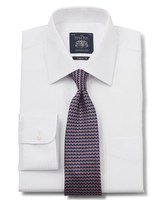 White Herringbone Pattern Classic Fit Shirt - Single Cuff 15" Lengthen by 2"