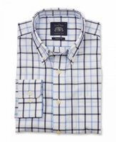 White Navy Blue Check Classic Fit Button-Down Casual Shirt L Standard