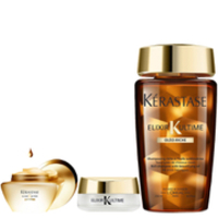 Kérastase Elixir Ultime Bain Riche 250ml,  Cataplasme Masque 200ml and Elixir Serum Solide 18g Bundle